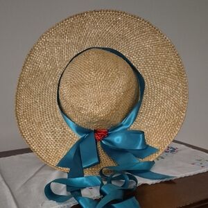 Colonial Williamsburg Chic Straw Hat with Green Ribbon